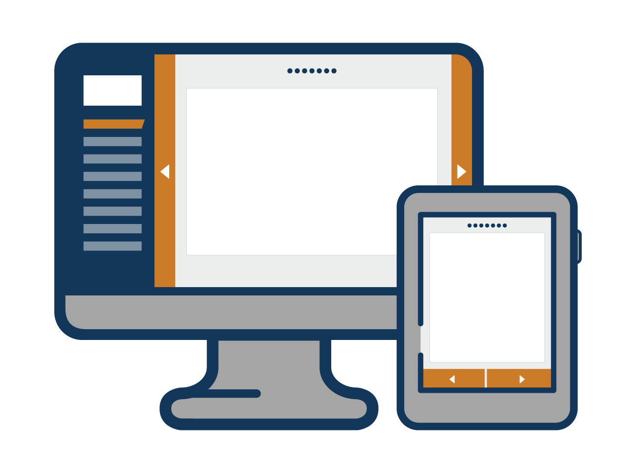 Pesentation navigation/layout shown on a computer monitor and tablet device.